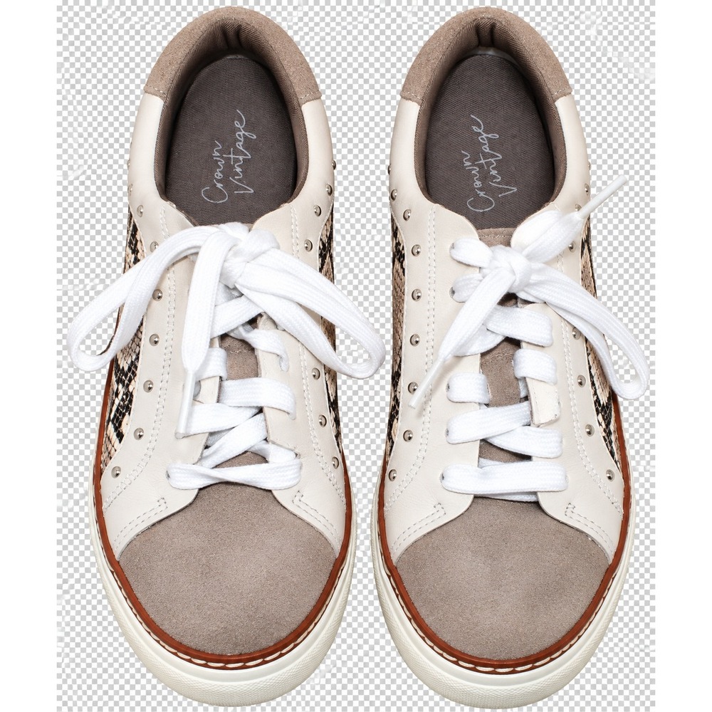Crown Vintage Kalinda Snakeskin Studded Sneaker Women 6.5 White Grey Brown